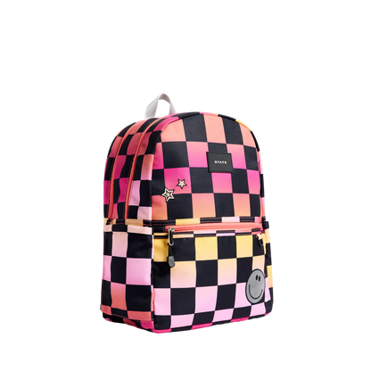 Kane Double Pocket Backpack - Pink Checkerboard