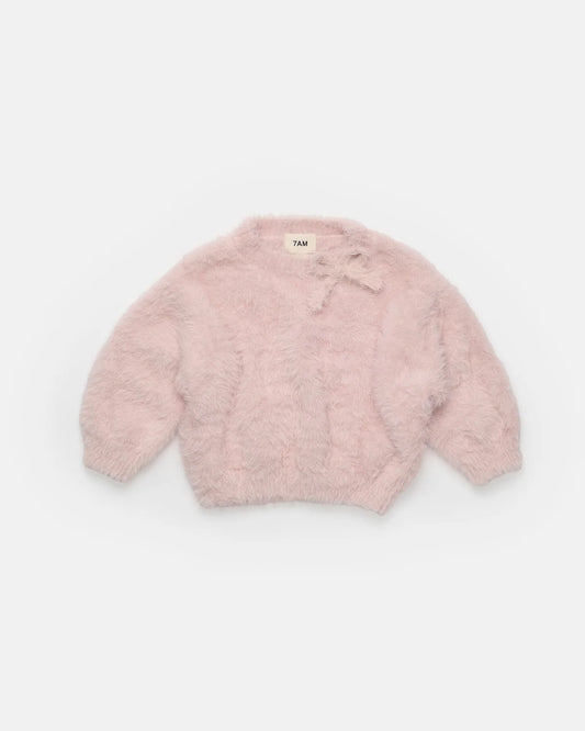 Furry Boxy Sweater Bow Powder Pink
