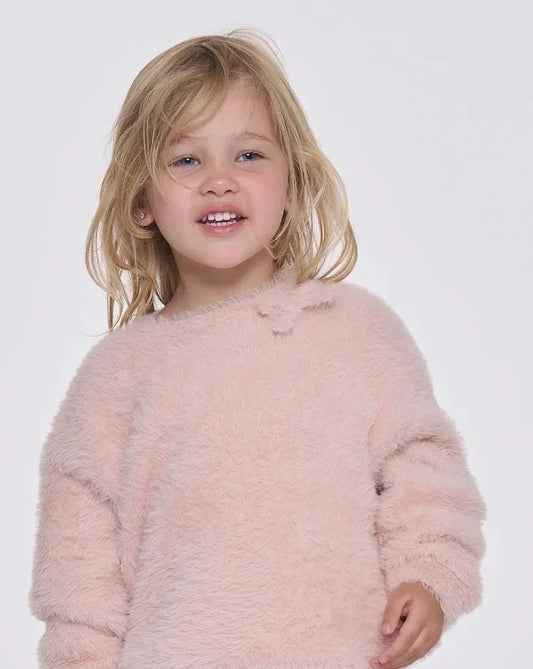Furry Boxy Sweater Bow Powder Pink