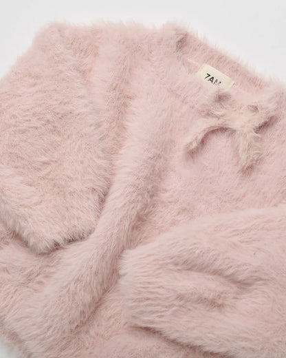 Furry Boxy Sweater Bow Powder Pink