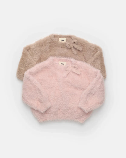 Furry Boxy Sweater Bow Powder Pink