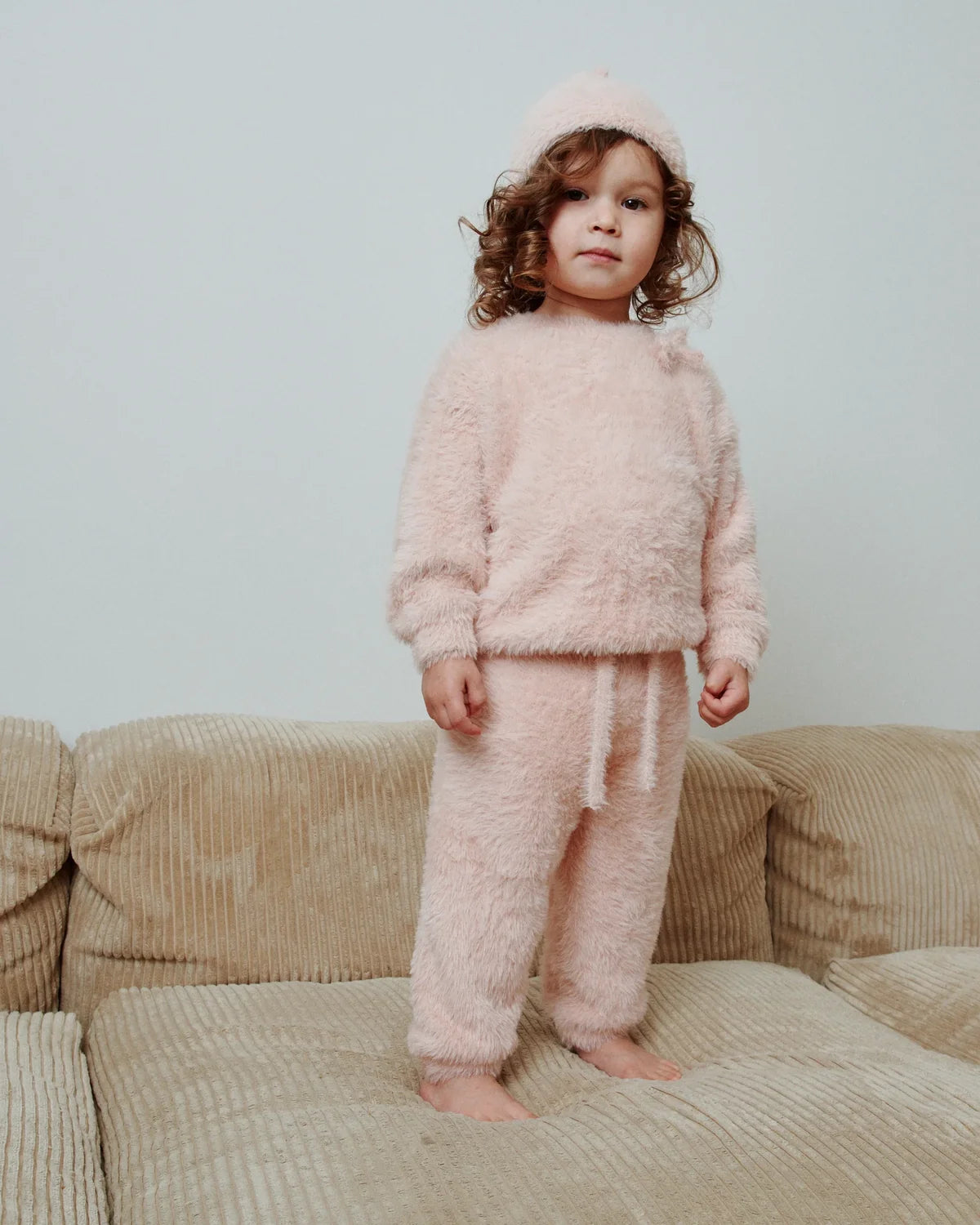 Furry Boxy Sweater Bow Powder Pink