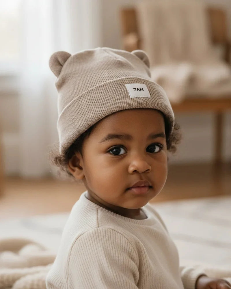 Heather Bear Beanie Almond