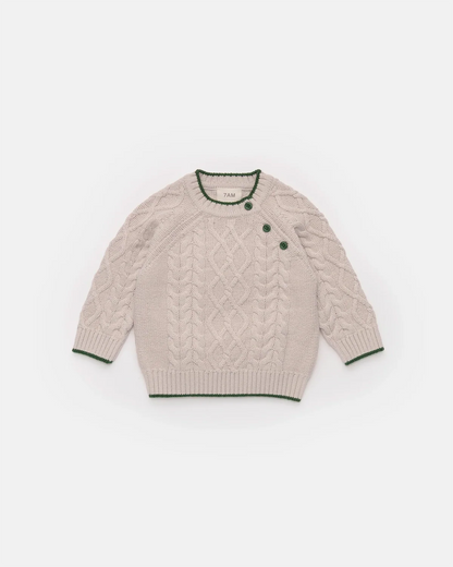 Holiday Chunky Cable Cotton Sweater Wheat Ivy