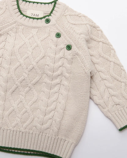 Holiday Chunky Cable Cotton Sweater Wheat Ivy