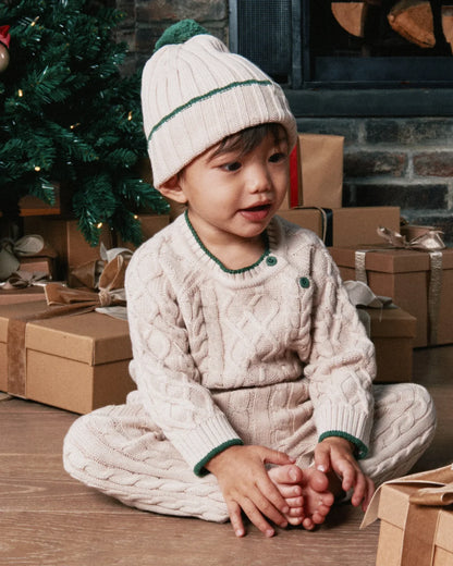 Holiday Chunky Cable Cotton Sweater Wheat Ivy