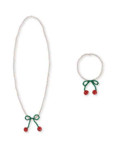 Pearly Cherry Necklace & Bracelet Set