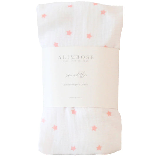 Muslin Swaddle- Pink Stars