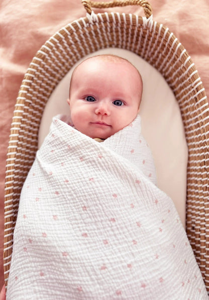 Muslin Swaddle- Pink Stars