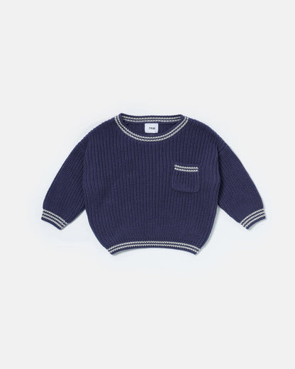 Chunky Tennis Boxy Sweater - Navy Pearl Grey