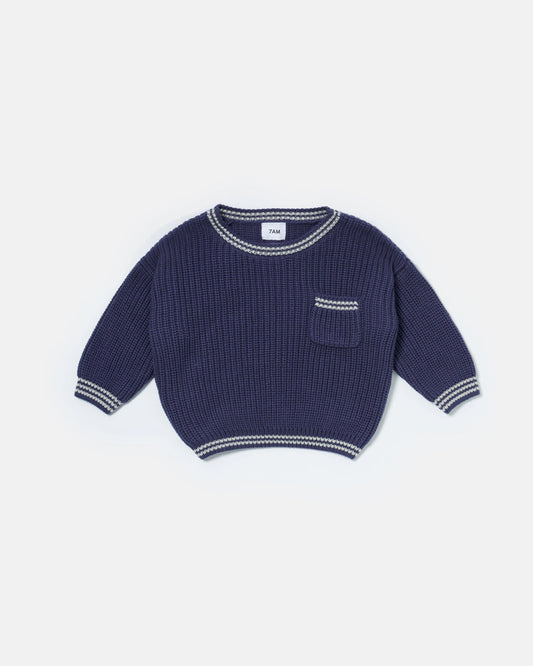 Chunky Tennis Boxy Sweater - Navy Pearl Grey