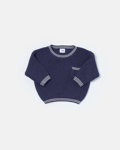 Chunky Tennis Boxy Sweater - Navy Pearl Grey