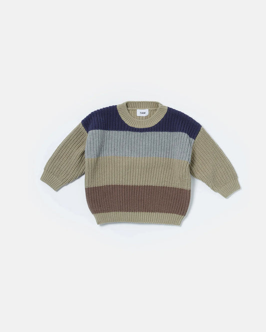 Chunky Tennis Boxy Sweater - Olive Multi