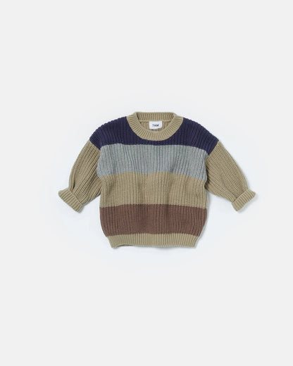 Chunky Tennis Boxy Sweater - Olive Multi