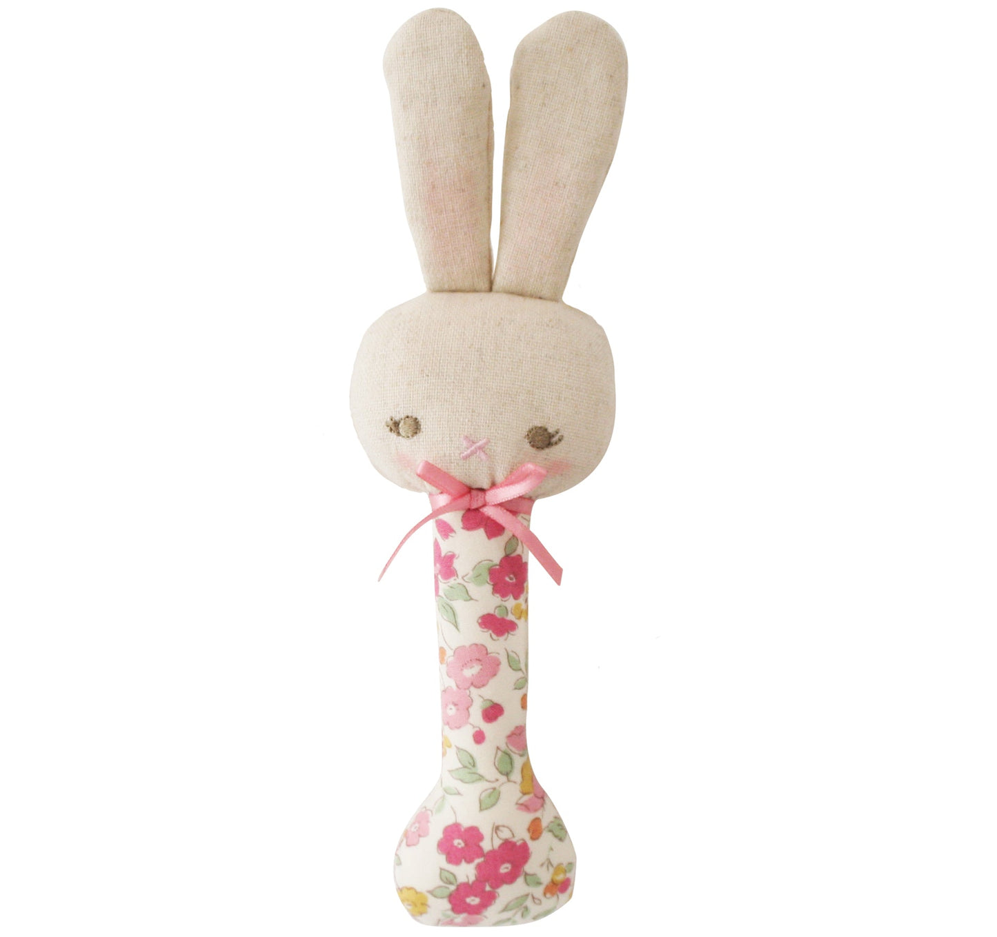 Linen Bunny Stick Rattle - Rose Garden