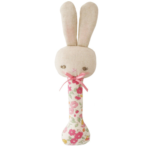 Linen Bunny Stick Rattle - Rose Garden
