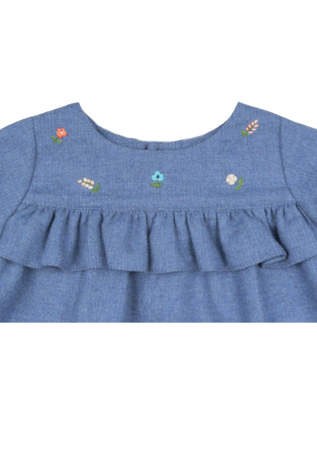 Blue Chambray Embroidered Dress