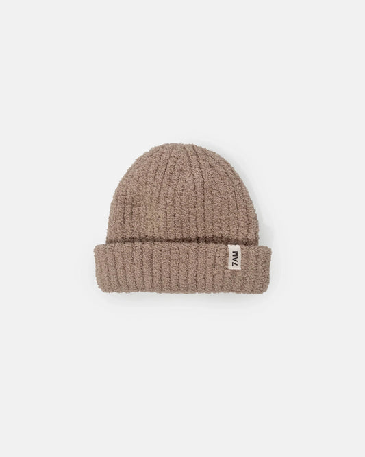 Fuzzy Ribbed Beanie - Taupe