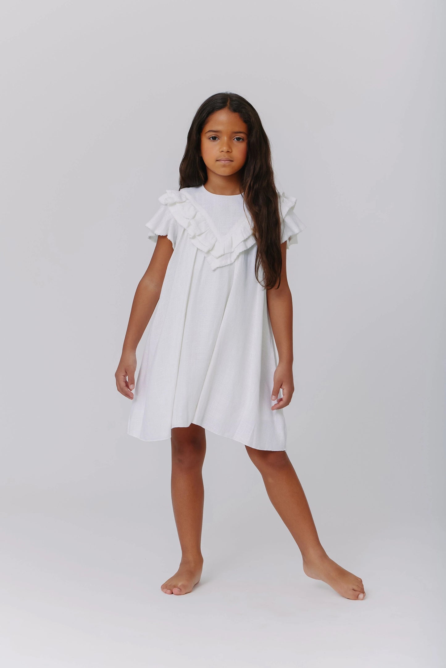 White Linen Ruffle Dress