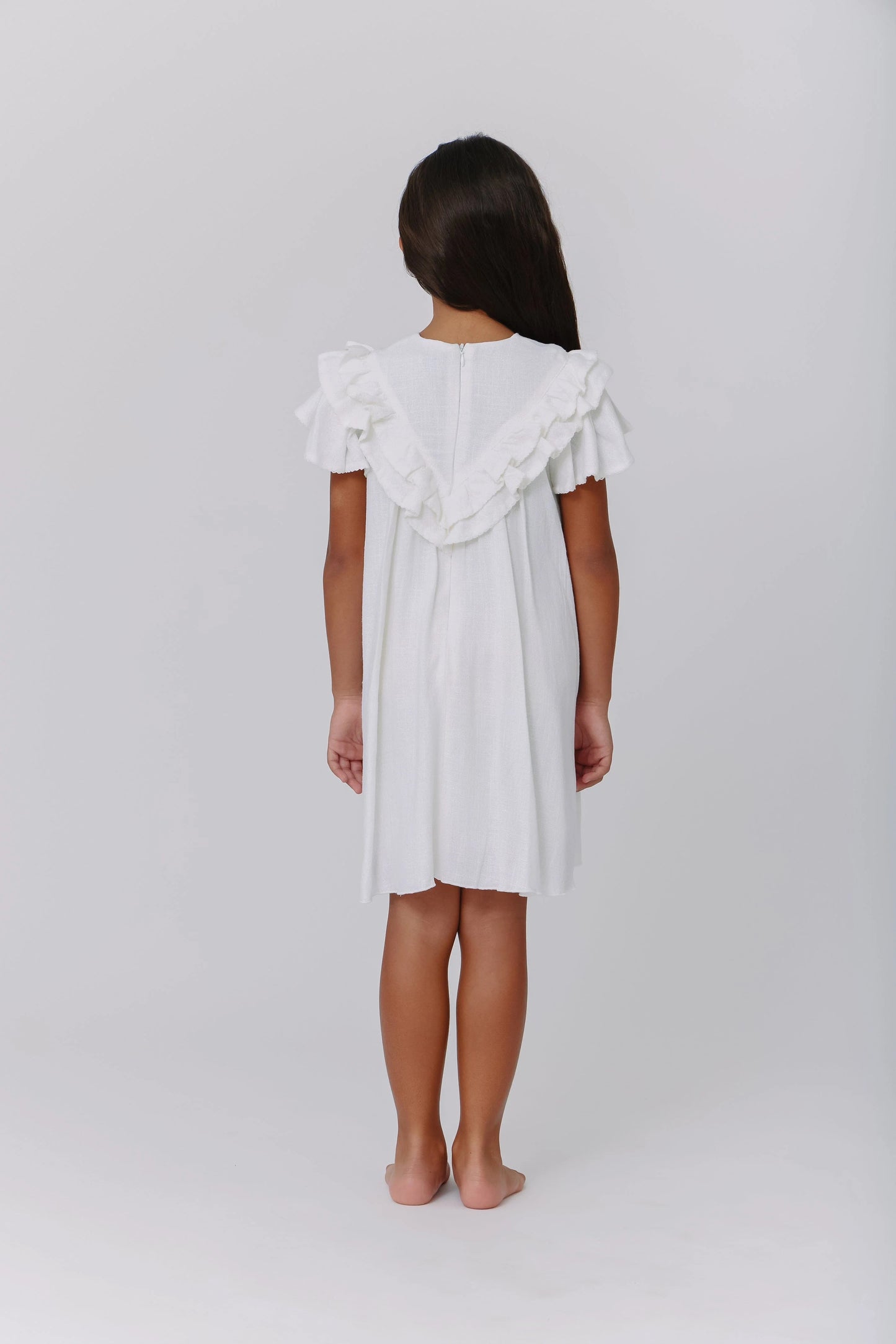 White Linen Ruffle Dress