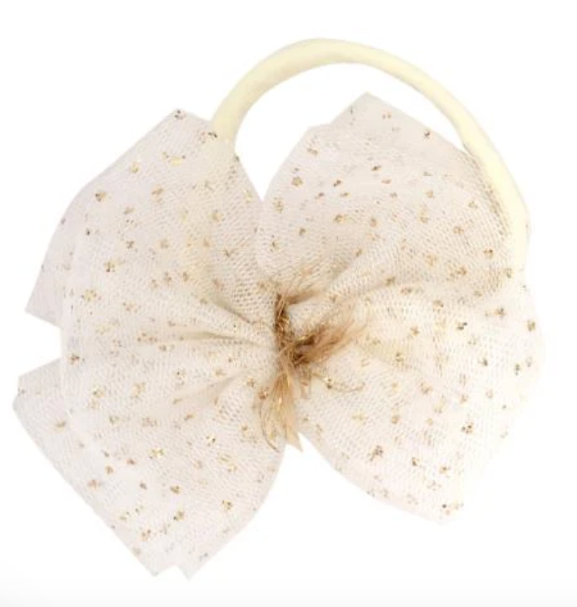 Ivory and Gold Glinda Bow Nylon Headband