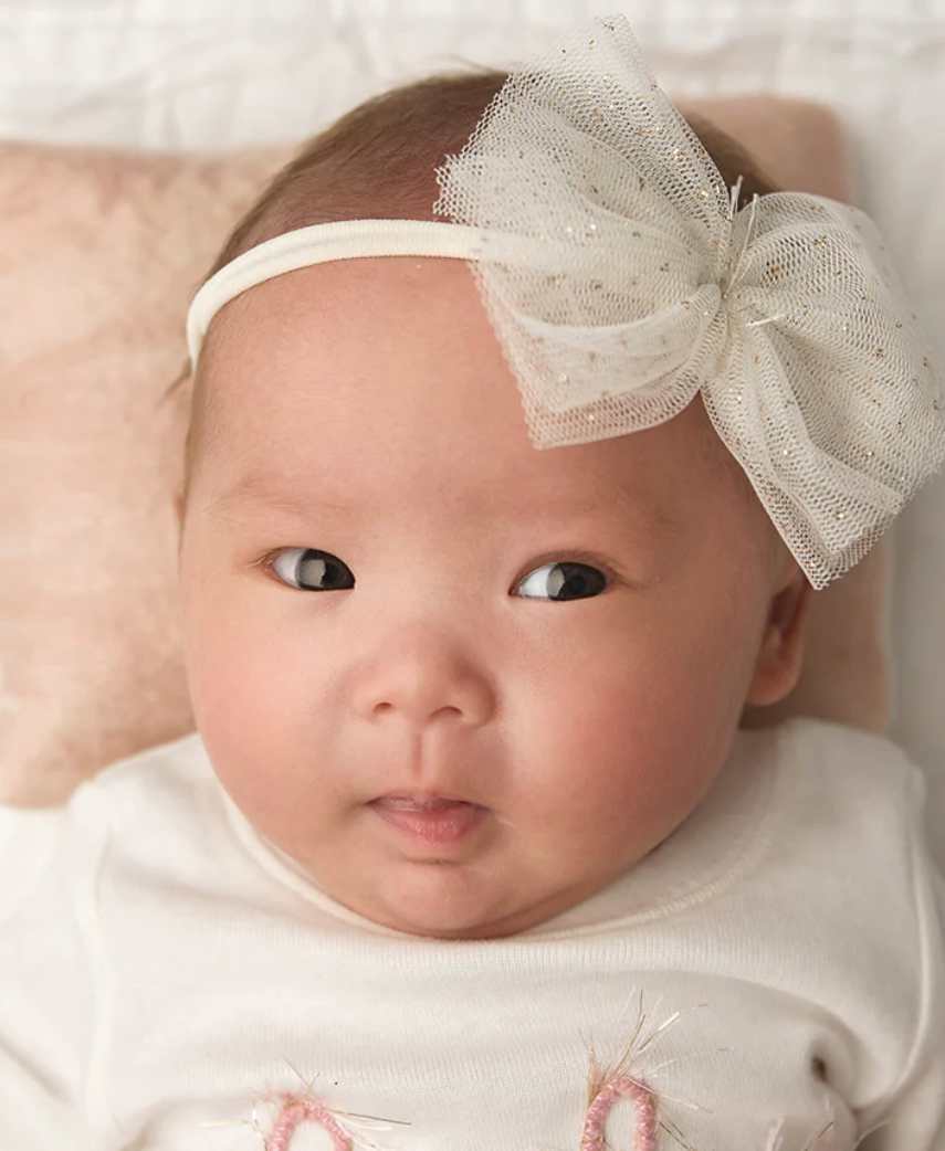 Ivory and Gold Glinda Bow Nylon Headband