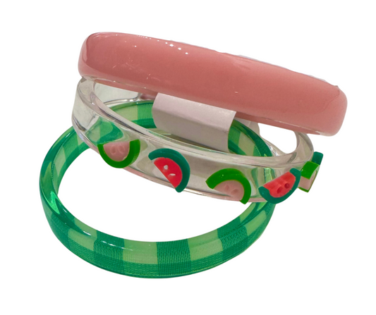 Watermelon Pink Checkered Green Bangles Set