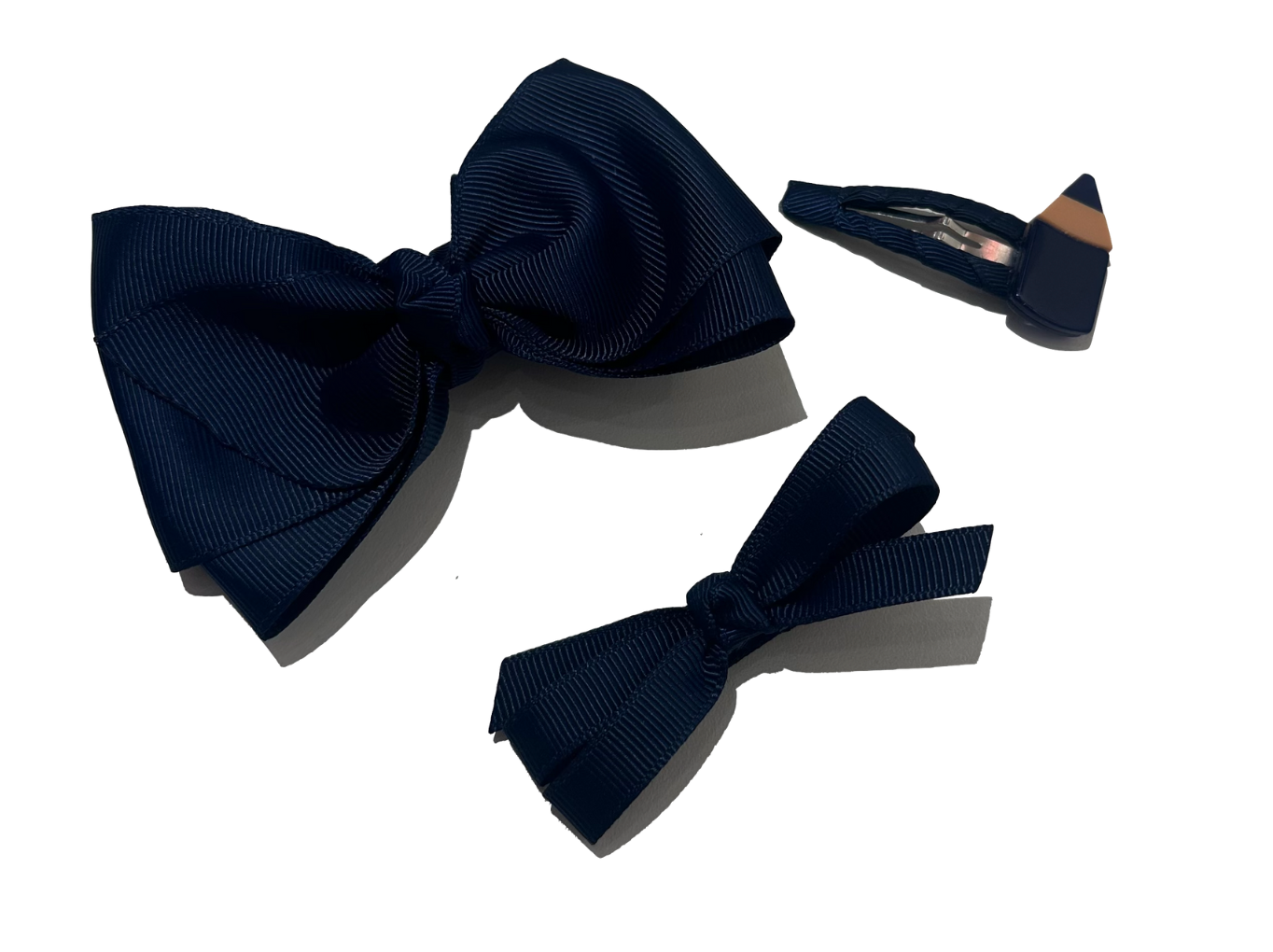 Pencil and Fabric Bows Navy Hair Clips Set