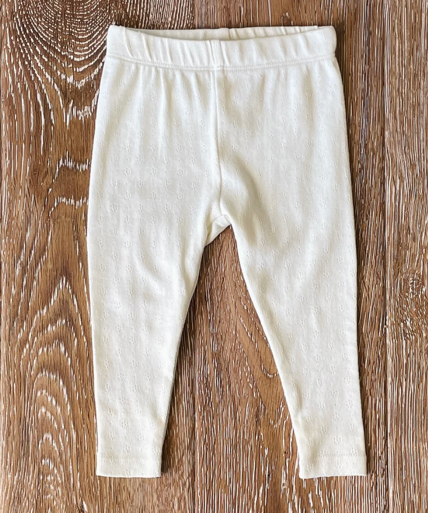 Pointelle Knit Stretch Baby Legging Pants - Natural