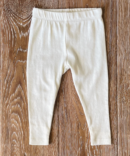 Pointelle Knit Stretch Baby Legging Pants - Natural
