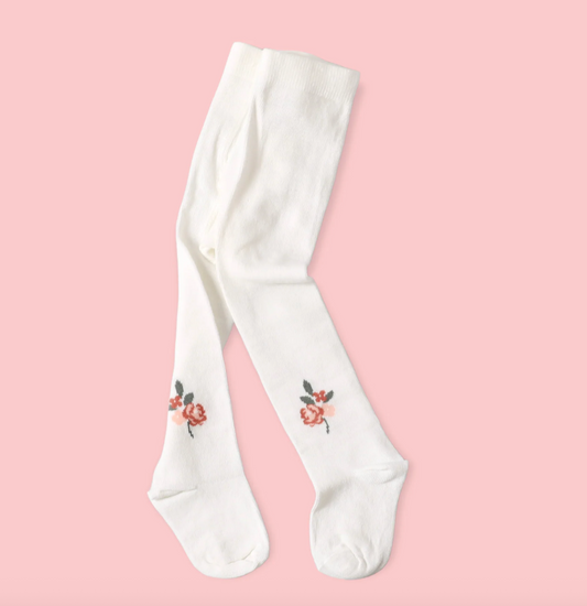 Fine Knit Baby Girl Tights - Floral Jacquard