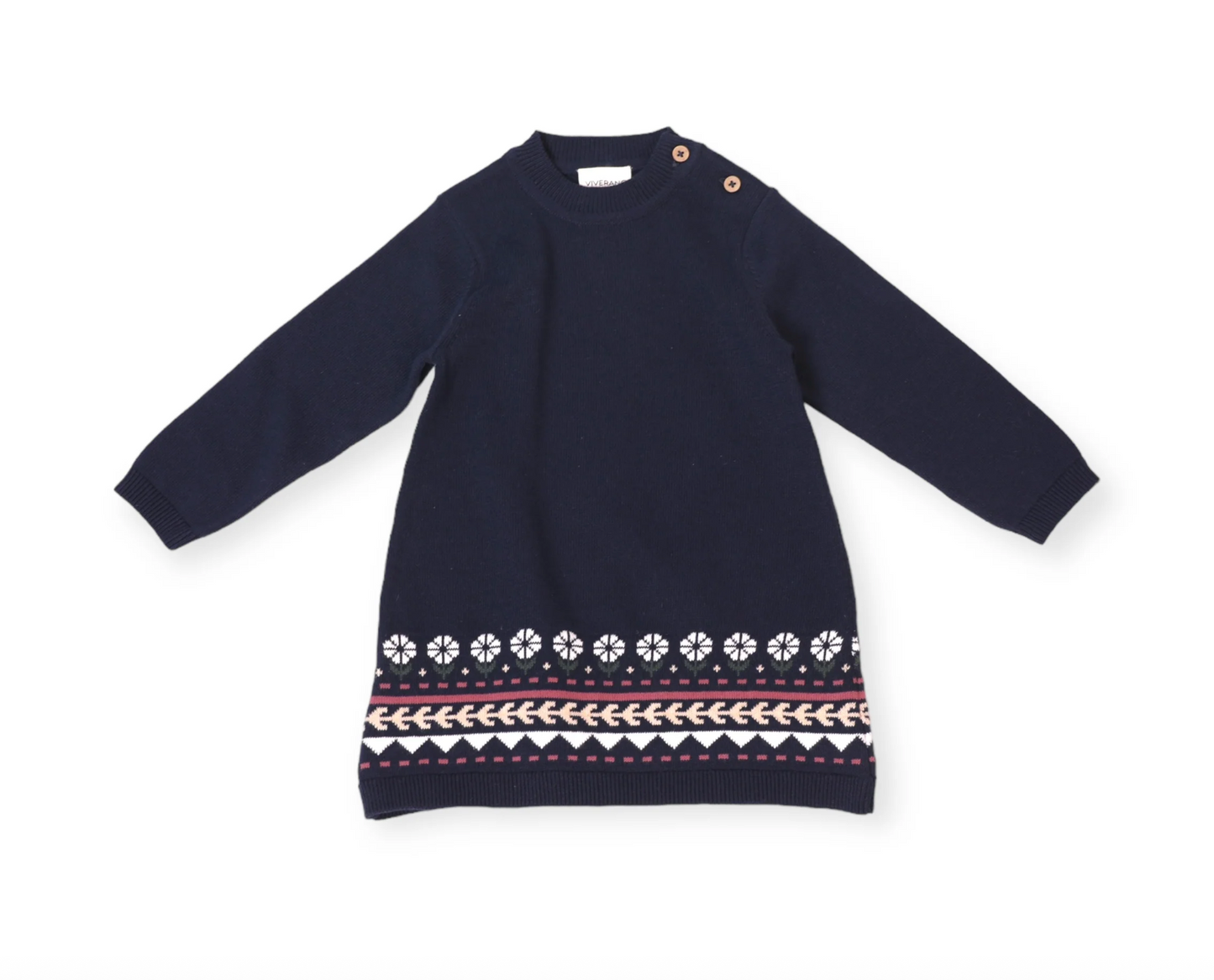 Fair Isle Baby Girl Sweater Knit Dress - Navy Blue