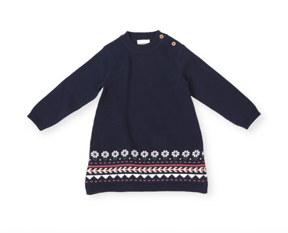 Fair Isle Baby Girl Sweater Knit Dress - Navy Blue