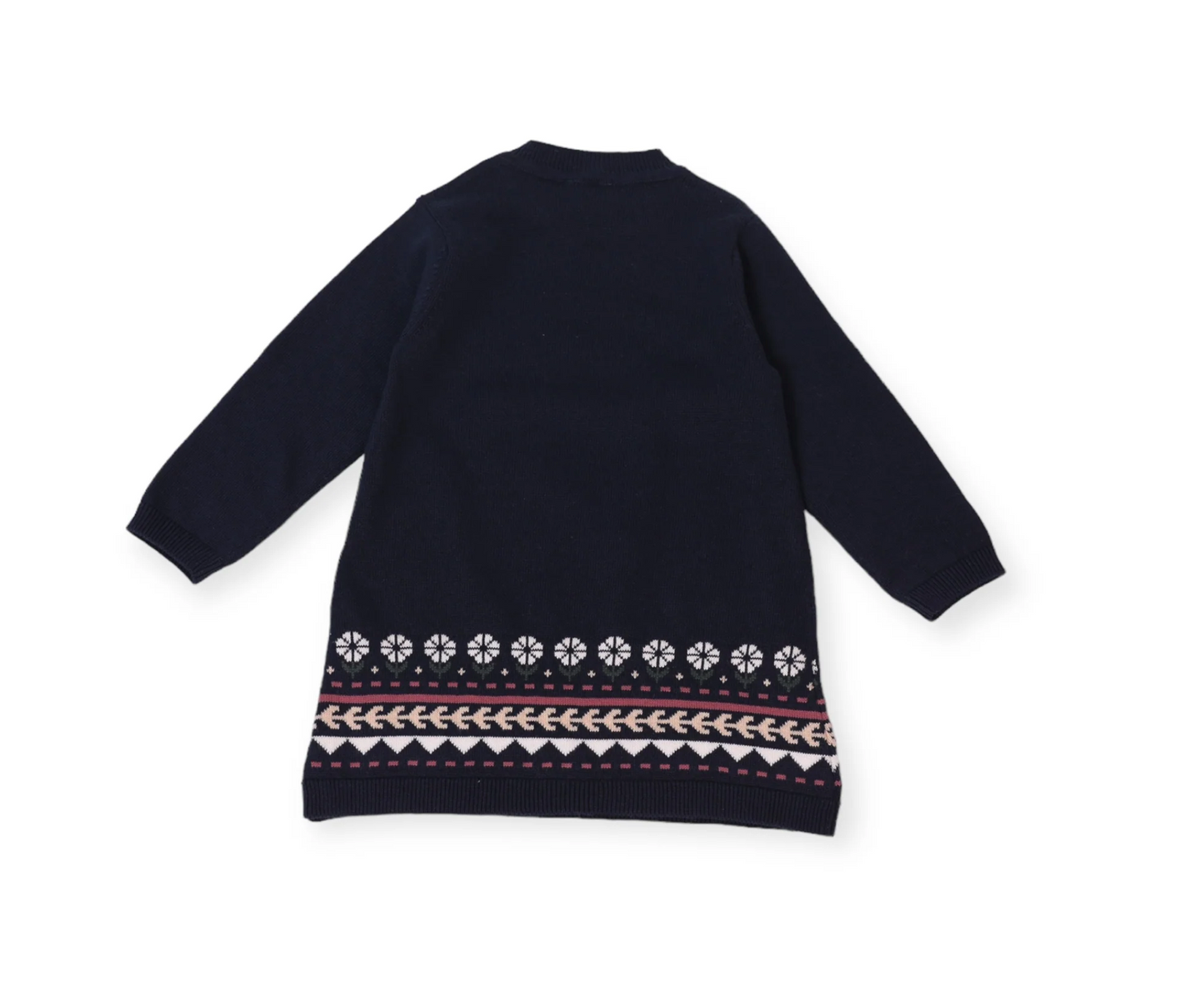 Fair Isle Baby Girl Sweater Knit Dress - Navy Blue