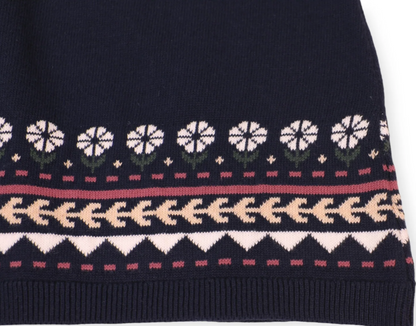 Fair Isle Baby Girl Sweater Knit Dress - Navy Blue