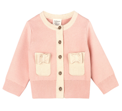 Lily Bow Pockets Sweater Knit Baby Cardigan- Rosewood Pink