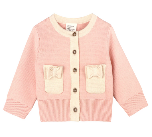 Lily Bow Pockets Sweater Knit Baby Cardigan- Rosewood Pink