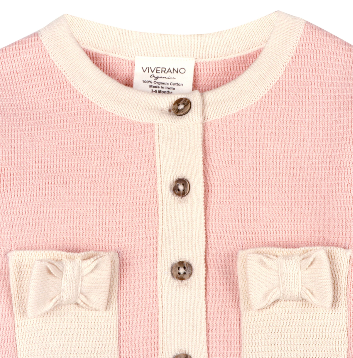 Lily Bow Pockets Sweater Knit Baby Cardigan- Rosewood Pink