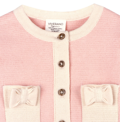 Lily Bow Pockets Sweater Knit Baby Cardigan- Rosewood Pink
