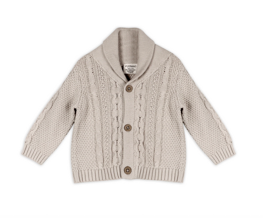 Shawl Collar Cable Knit Baby Cardigan Sweater - Stone