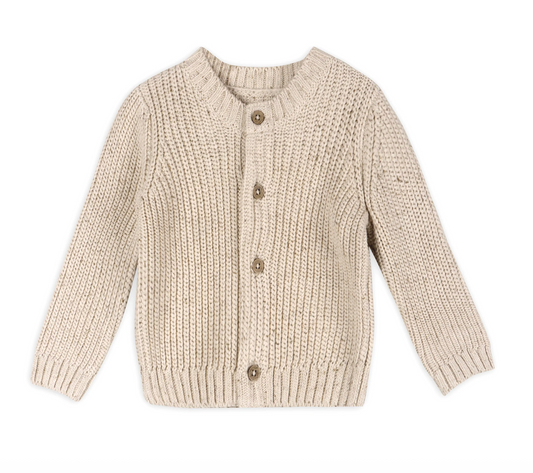 Classic Chunky Knit Button Sweater Cardigan - Speckled Linen