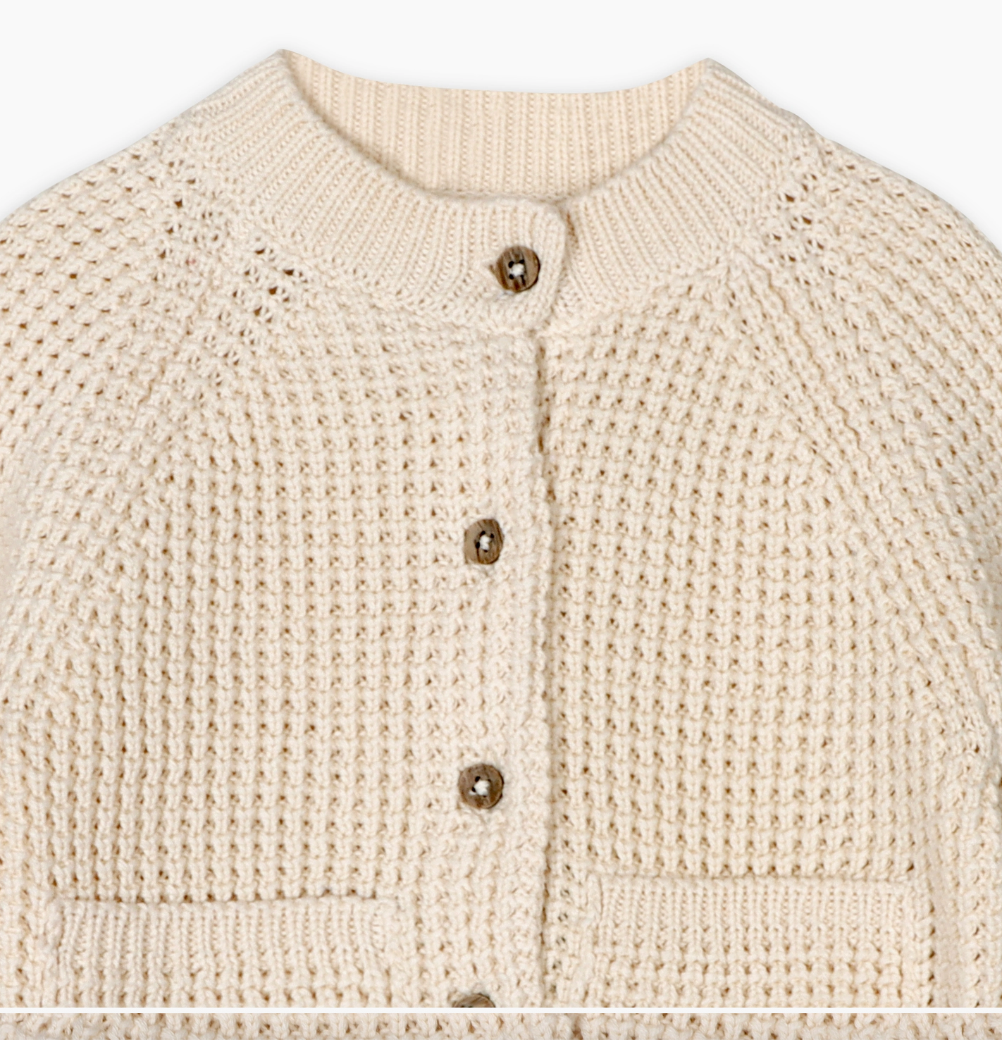 Avery Button & Pocket Chunky Sweater Knit Baby Cardigan - Natural