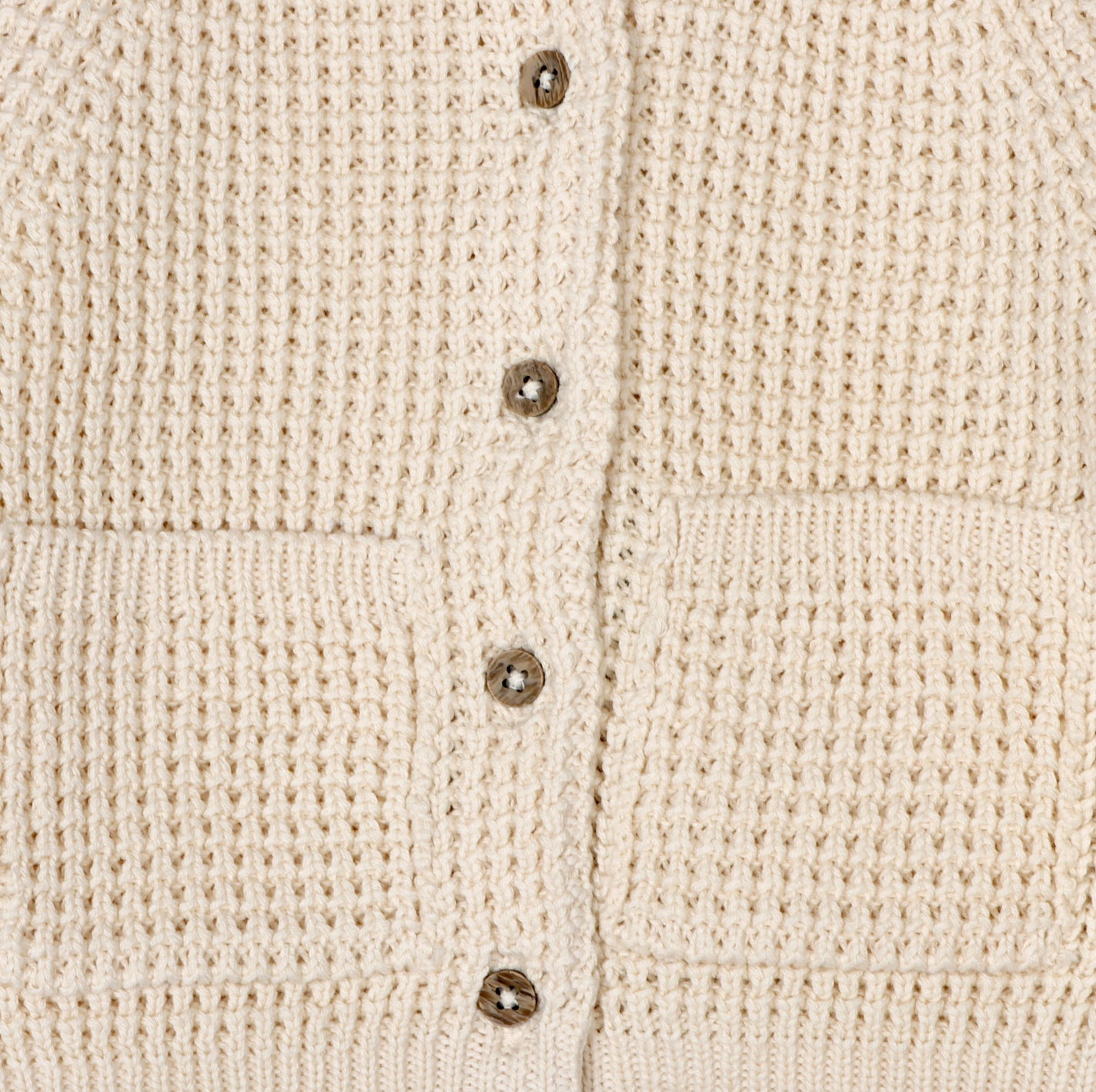 Avery Button & Pocket Chunky Sweater Knit Baby Cardigan - Natural