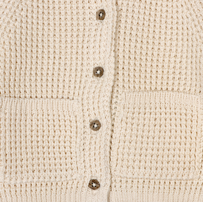 Avery Button & Pocket Chunky Sweater Knit Baby Cardigan - Natural