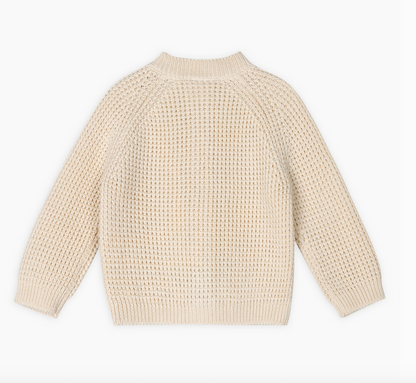 Avery Button & Pocket Chunky Sweater Knit Baby Cardigan - Natural