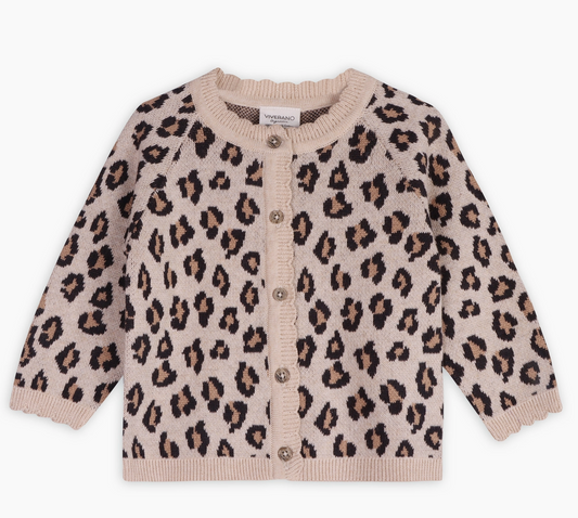 Leopard Jacquard Sweater Knit Baby Cardigan - Oatmeal Heather