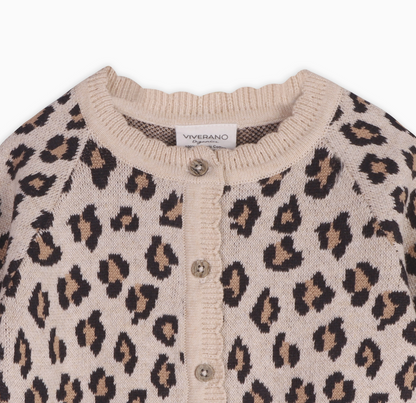 Leopard Jacquard Sweater Knit Baby Cardigan - Oatmeal Heather