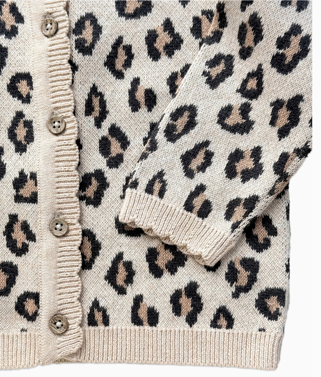 Leopard Jacquard Sweater Knit Baby Cardigan - Oatmeal Heather