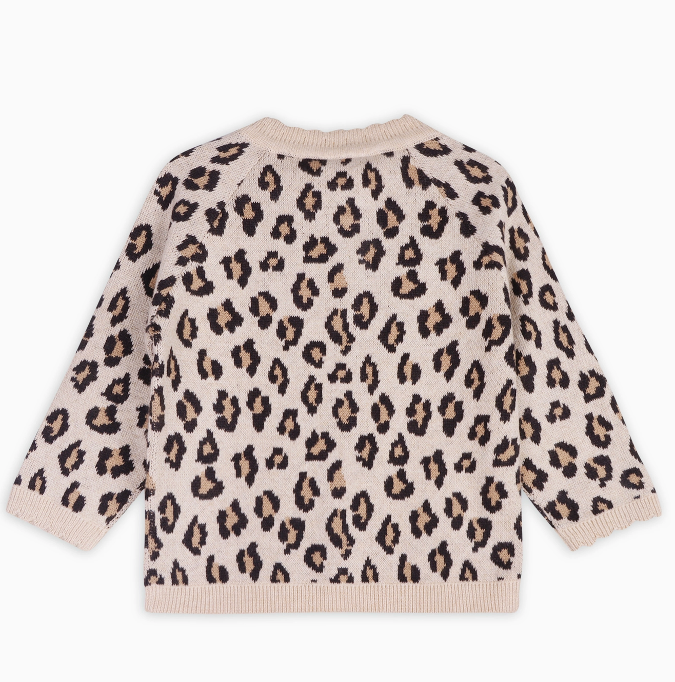 Leopard Jacquard Sweater Knit Baby Cardigan - Oatmeal Heather