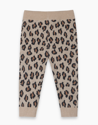 Leopard Jacquard Knit Baby Pocket Pants - Oatmeal Heather